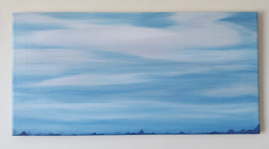 "Pensée nuageuse" Paysage nuageux au sommet des montagnes, peinture à l'huile sur châssis 60*30 cm