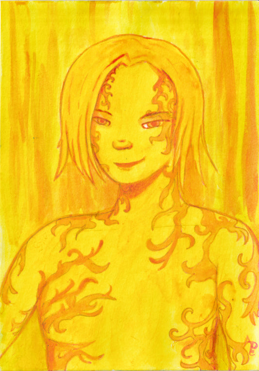 "L'esprit du jaune" peinture encre colorée au format A5 (14.8*21 cm), série "Esprits des couleurs"