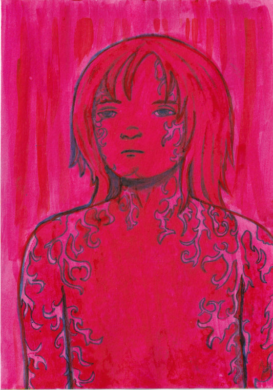 "L'esprit du rouge" peinture encre colorée au format A5 (14.8*21 cm), série "Esprits des couleurs"