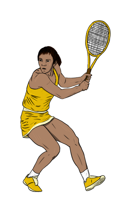 Magnet, aimant de réfrigérateur représentant un sport, elsa abadie penars, tennis femme tenue jaune raquette jaune