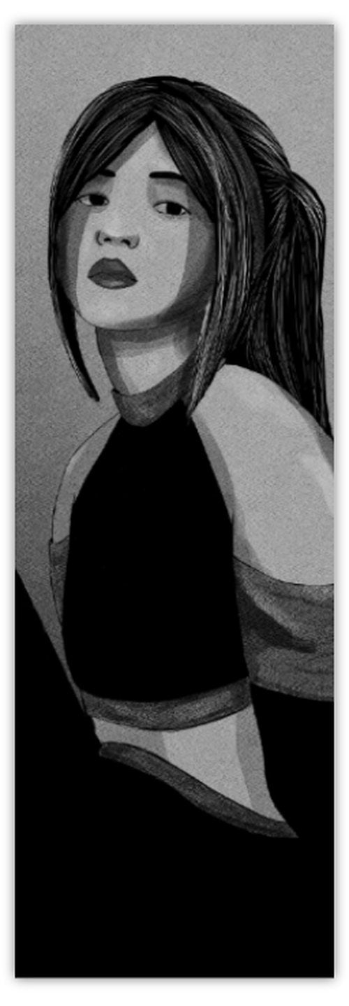 Marque-page Femme assise en noir et blanc effet encre de Chine, 5.1*15.2 cm